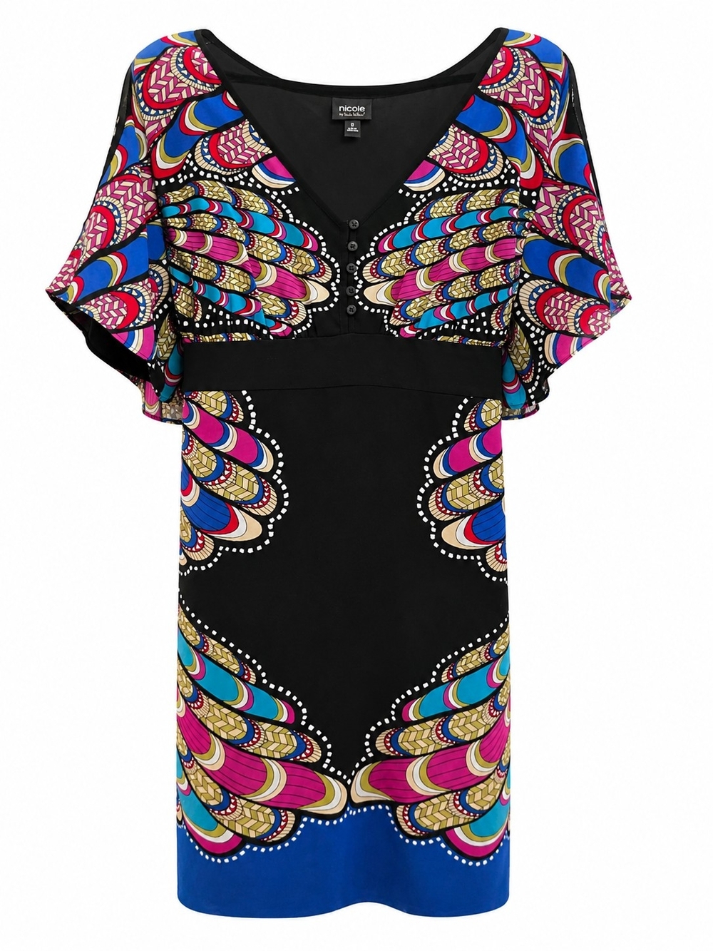 Vintage Nicole Miller Black Mini Dress with Blue, Pink and Gold Accents
